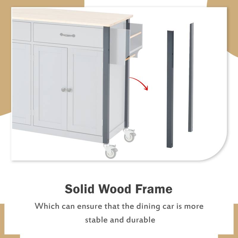 Rolling Kitchen Island with Wood Top and Storage