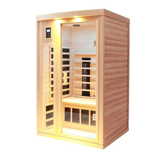 Cozy Hemlock Infrared Sauna with Mood Lighting and Bluetooth