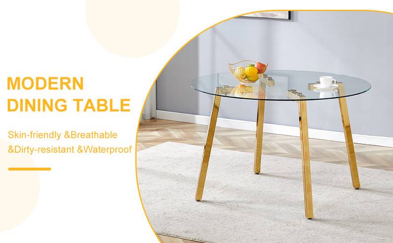 Chic Gold-Base Glass Dining Table – Perfect for Home & Office Gatherings!
