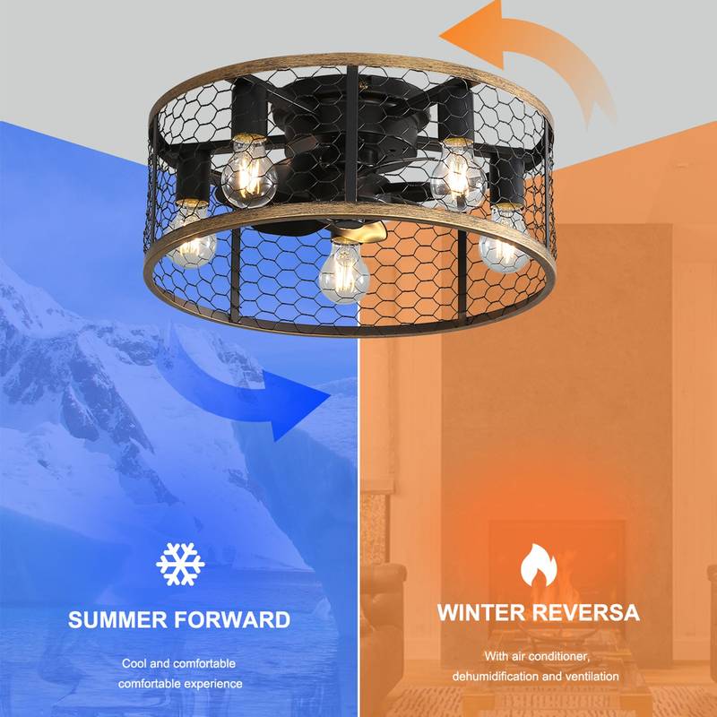 Rustic Remote-Controlled Ceiling Fan with Caged Design