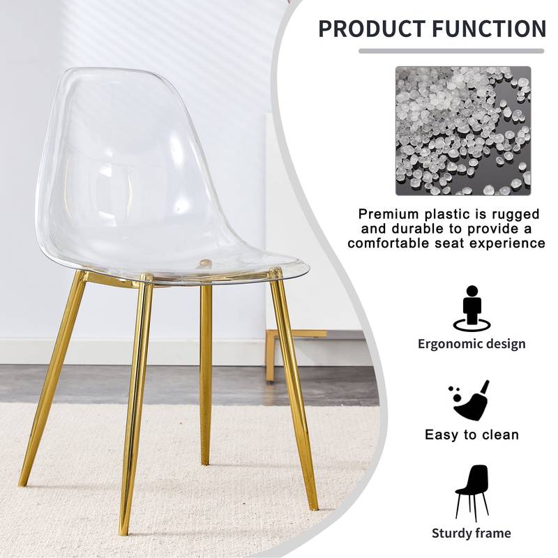 Chic Crystal Dining Chairs - Set of Four with Gold Legs