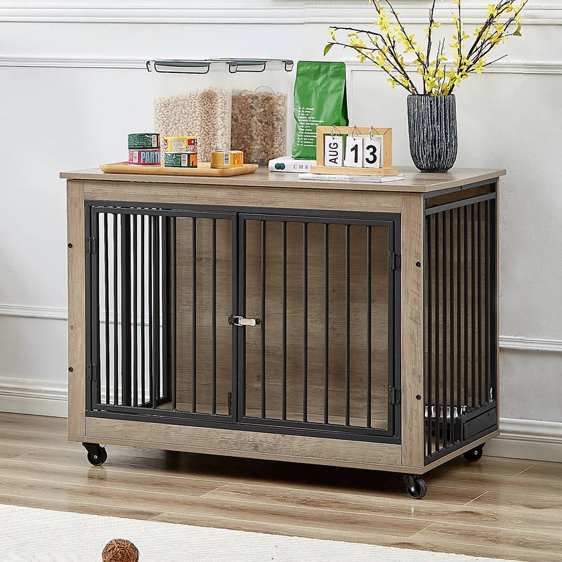 Chic Pup Crate Table with Rotating Bowl and Wheels