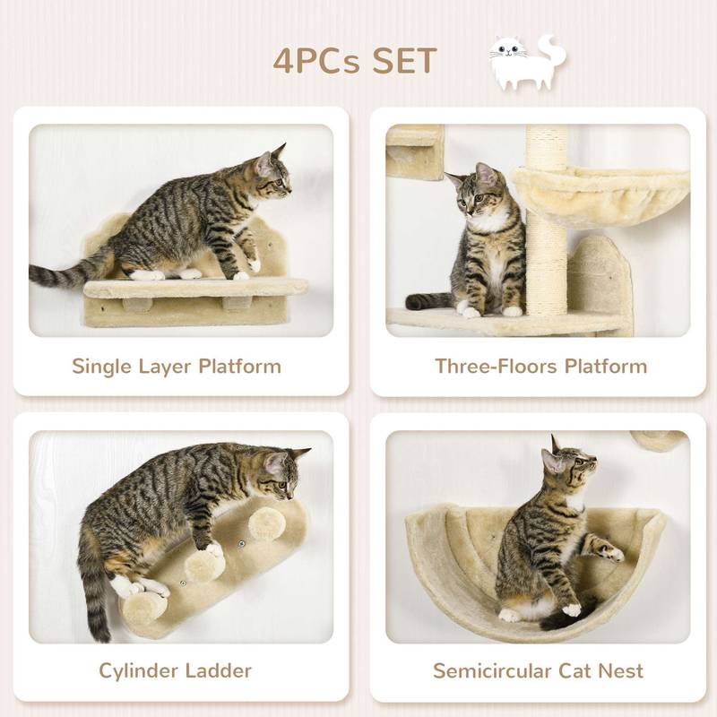 Cozy Cat Wall Set: Shelves, Perches & Hammock