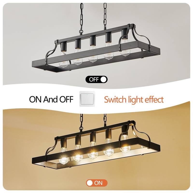 Modern Farmhouse Pendant Chandelier - Adjustable Black Industrial Light for Home