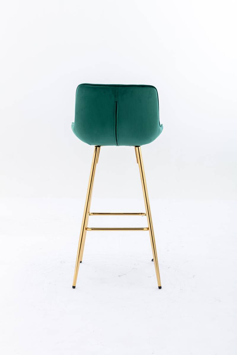 Chic Green Velvet Bar Stools with Gold Legs - Set of Two