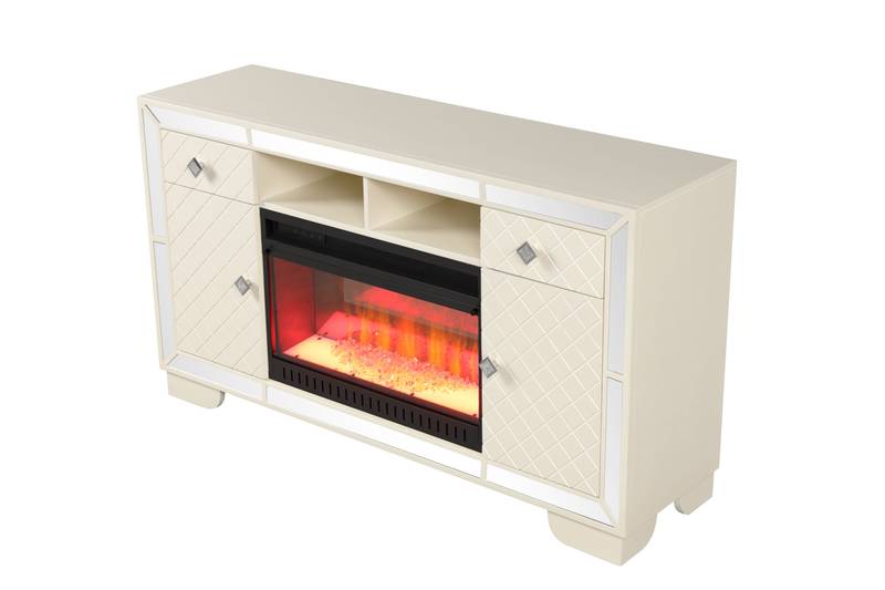 Cozy Beige TV Stand with Electric Fireplace