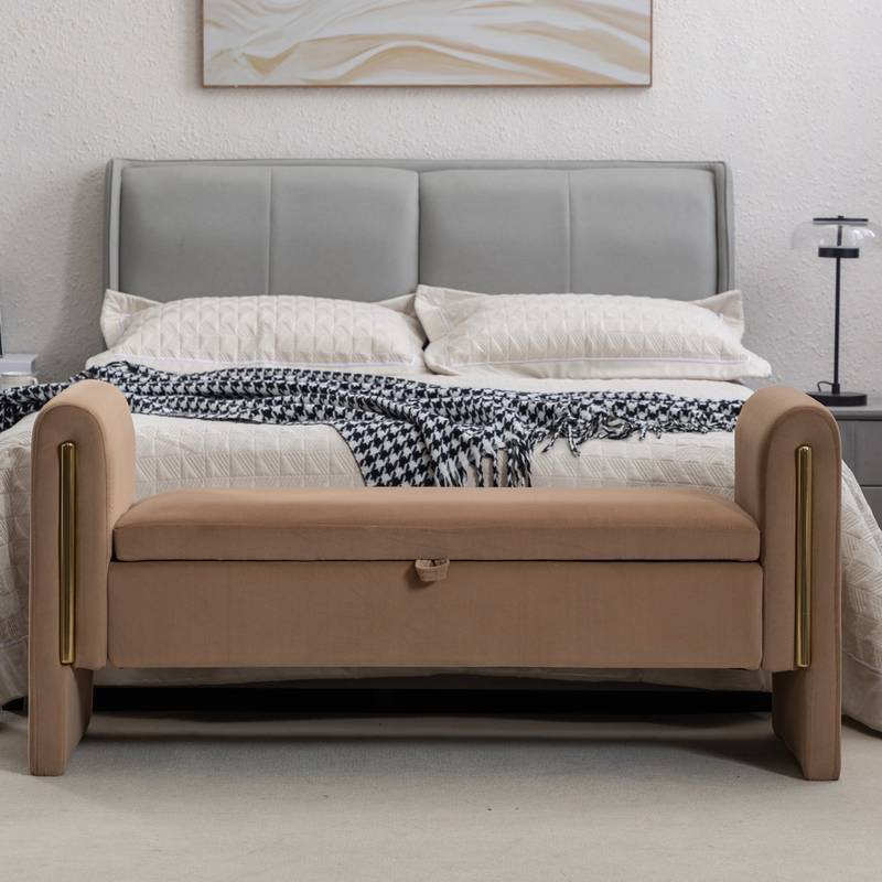 Chic Velvet Storage Bench with Gold Accents
