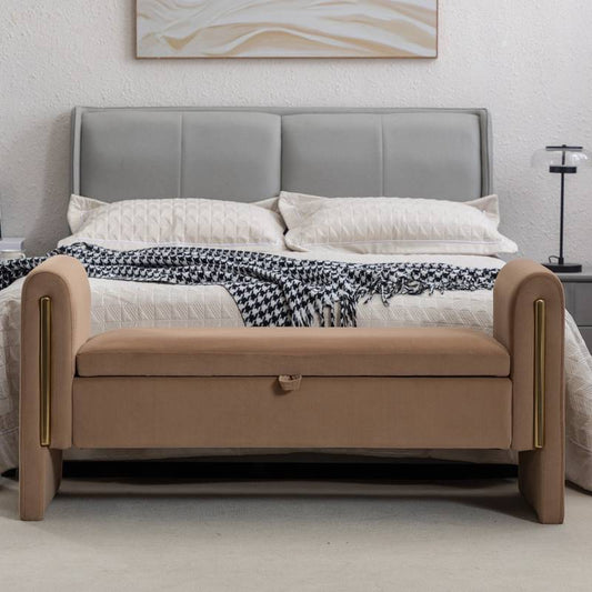 Chic Velvet Storage Bench with Gold Accents