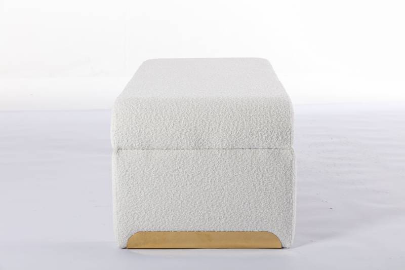 Chic Ivory Boucle Ottoman with Gold Legs