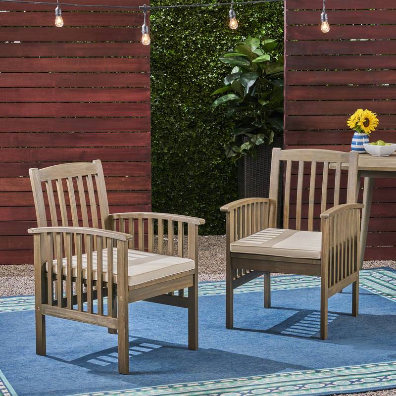 Cozy Acacia Dining Chairs with Cushions - Set of Two