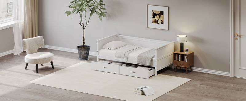 Cozy White Twin Daybed with Storage Drawers