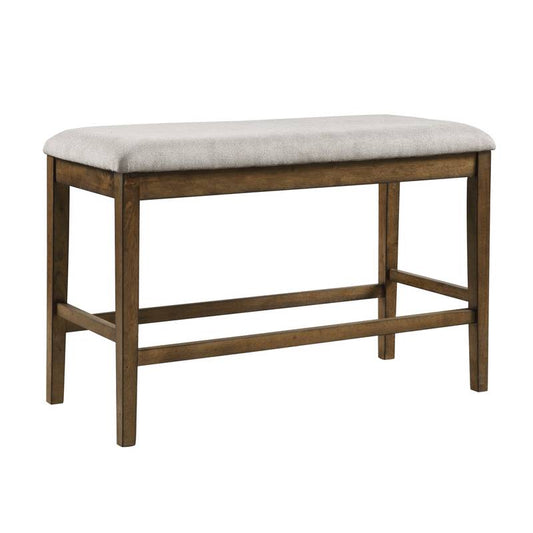 Light Oak Counter Height Bench with Chic Gray Fabric Upholstery