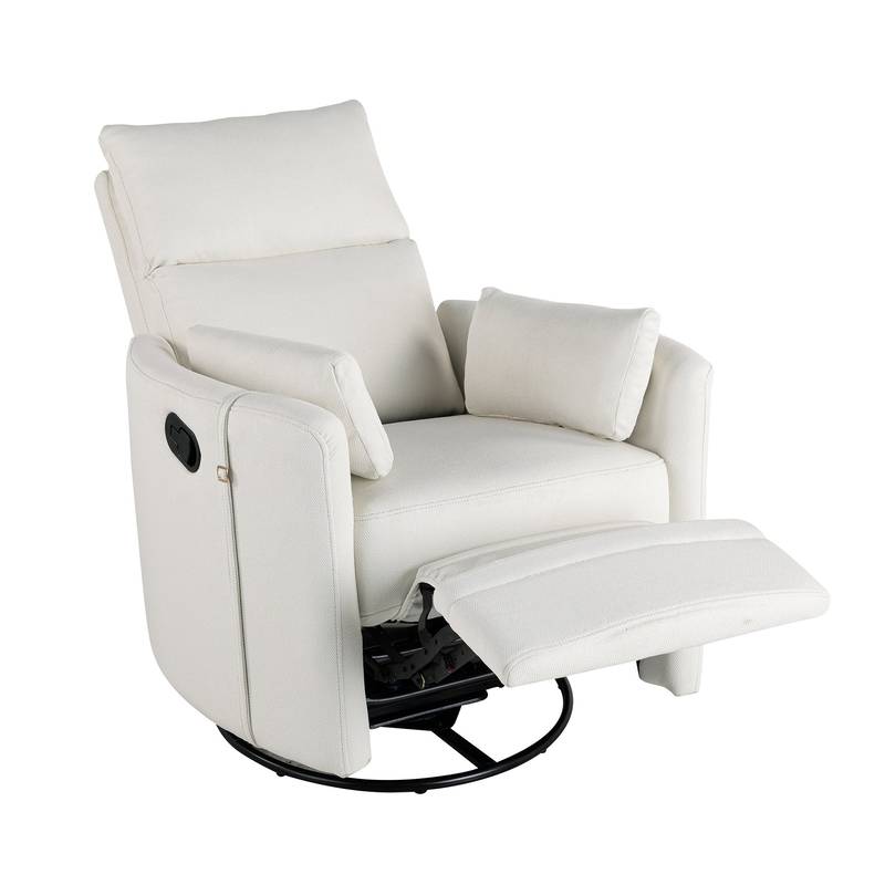 Cozy Beige Swivel Rocker Recliner with Pillows