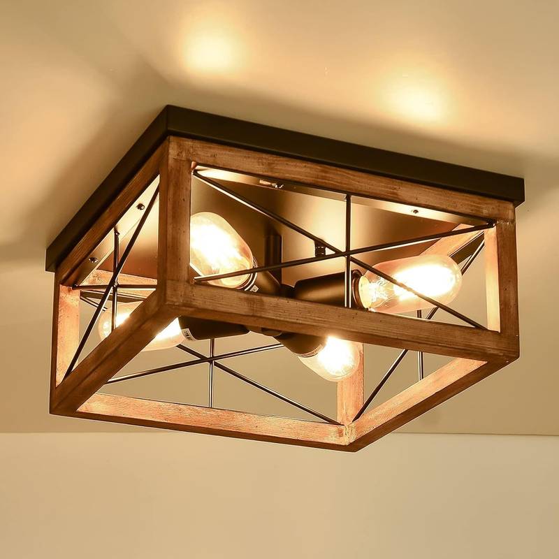 Rustic Wood Flush Mount Ceiling Light