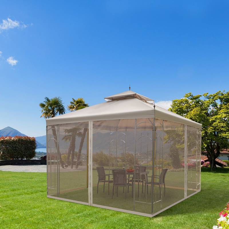 Charming Brown Patio Gazebo with Shelves and Netting