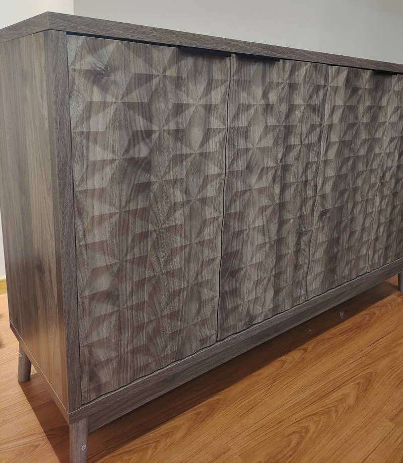 Chic Grey Buffet Cabinet with Stylish Diamond Doors