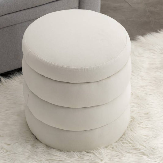 Ivory Velvet Round Ottoman