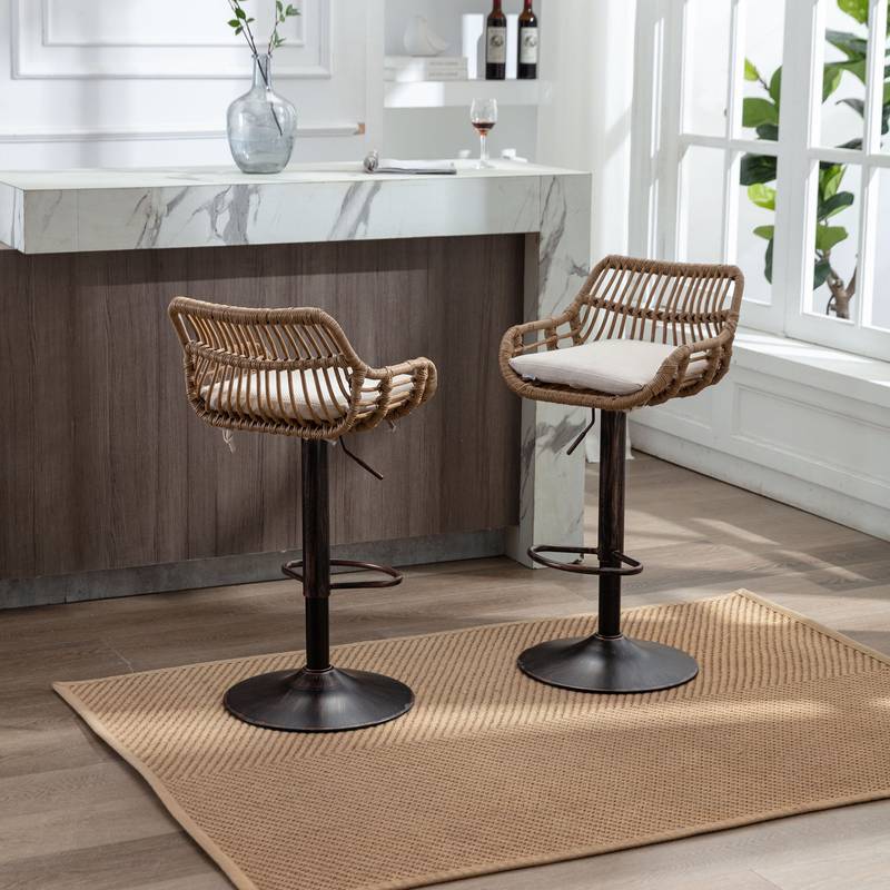 Chic Adjustable Bar Stools - Set of Two in Beige