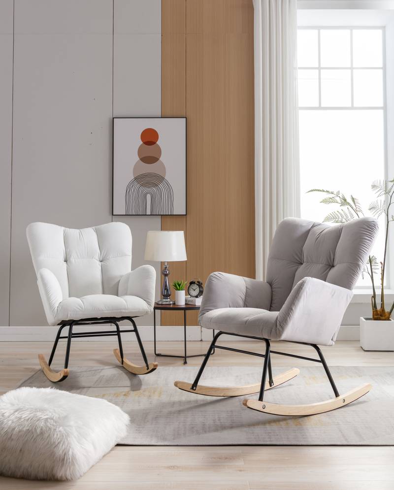 Velvet Mid-Century Rocking Chair - Cozy & Chic for Your Space