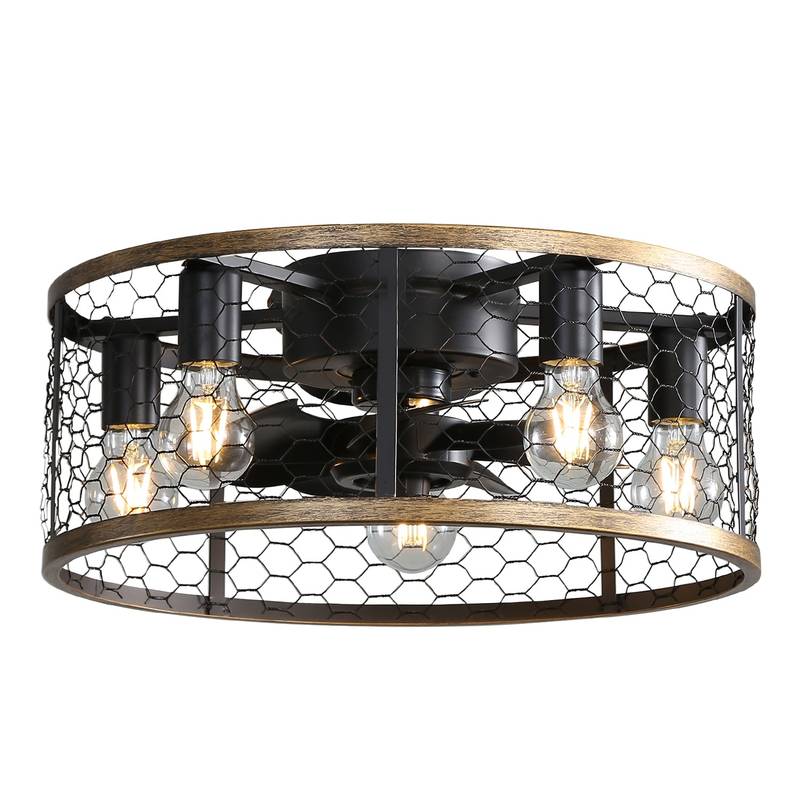 Rustic Remote-Controlled Ceiling Fan with Caged Design