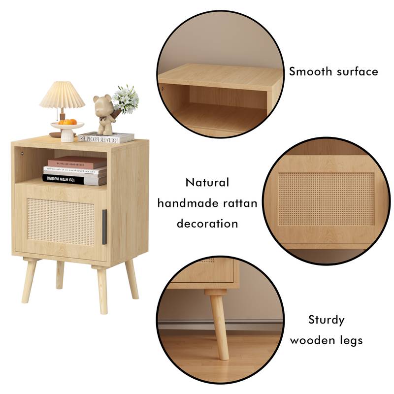 Chic Rattan Nightstand with Open Shelf - Perfect for Small Spaces