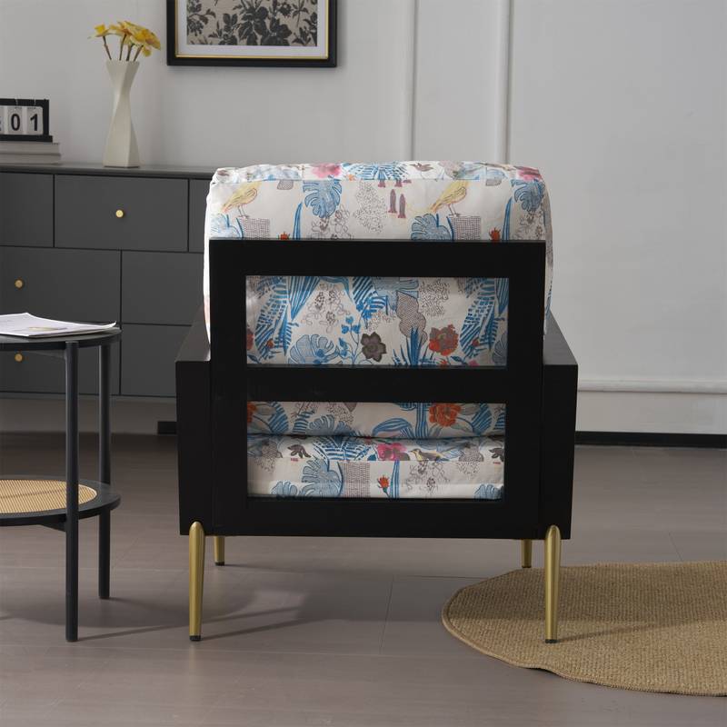 Chic Retro Floral Velvet Armchair with Gold Accents