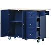 Blue Rolling Kitchen Island with Drop Leaf & Storage