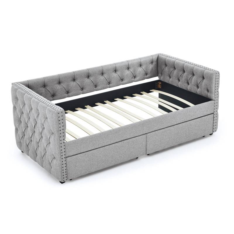 Chic Grey Twin Daybed with Storage Drawers