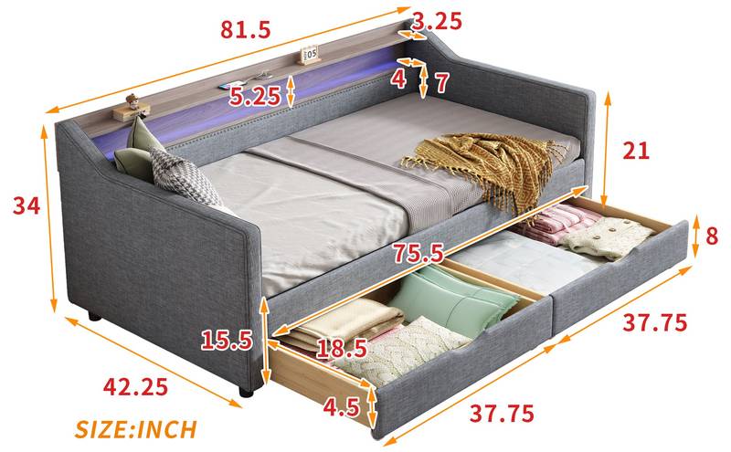Smart Linen Daybed with Storage & LED Light