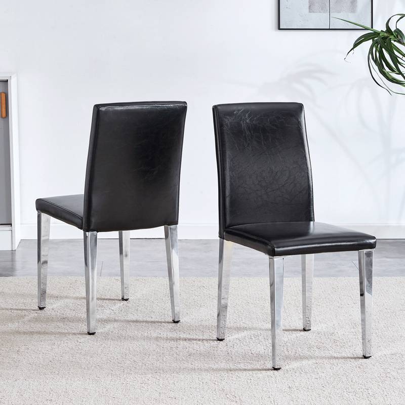 Sleek Black Backrest Chairs with Silver Legs - Modern Minimalist Chic!