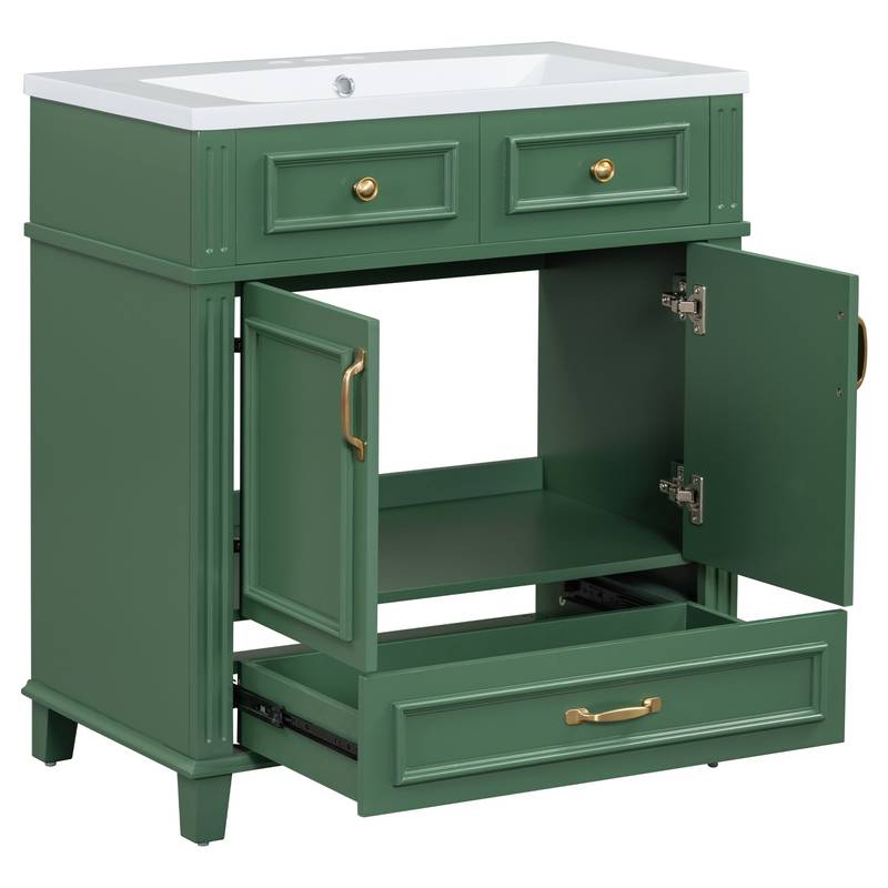 Vintage Green Bathroom Vanity with Soft-Close Storage