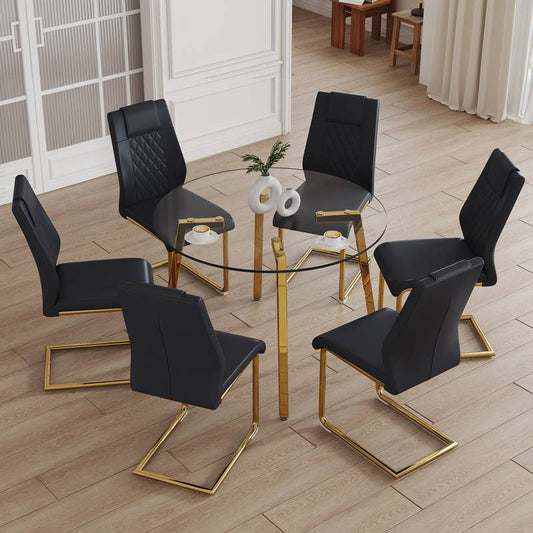 Chic Glass Dining Set with Sleek Black Chairs