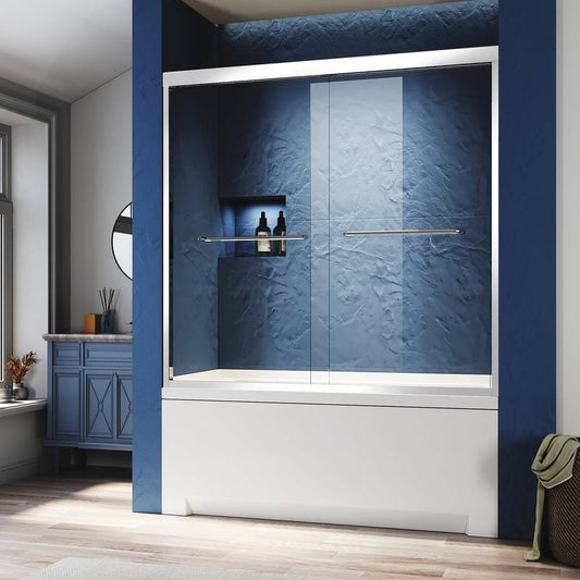 Sleek Bath Door with Chrome Handles - Double Sliding Glass Design