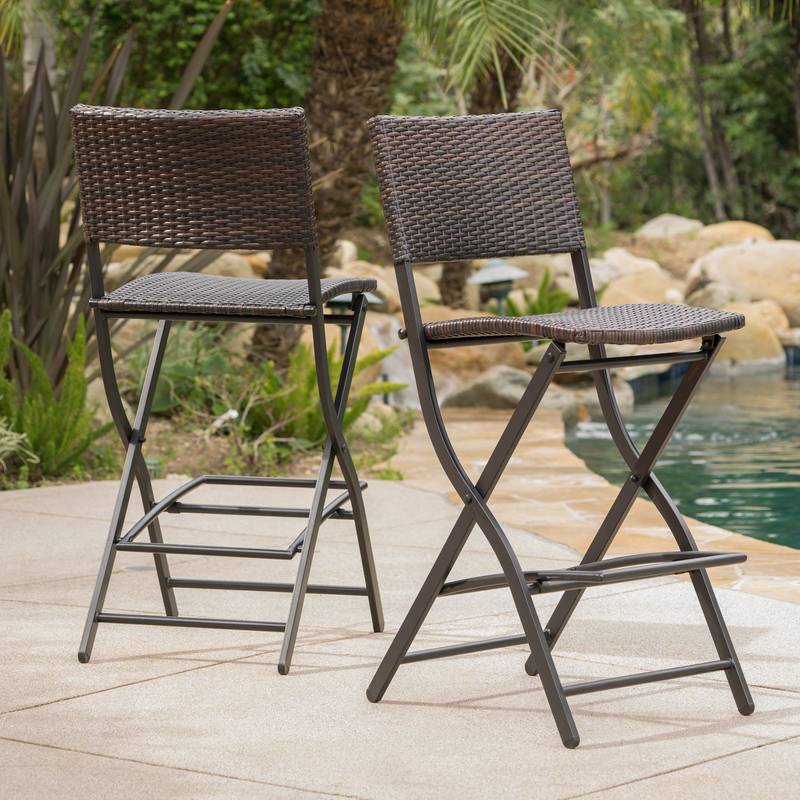 Chic Foldable Wicker Patio Bar Stools - Set of Two