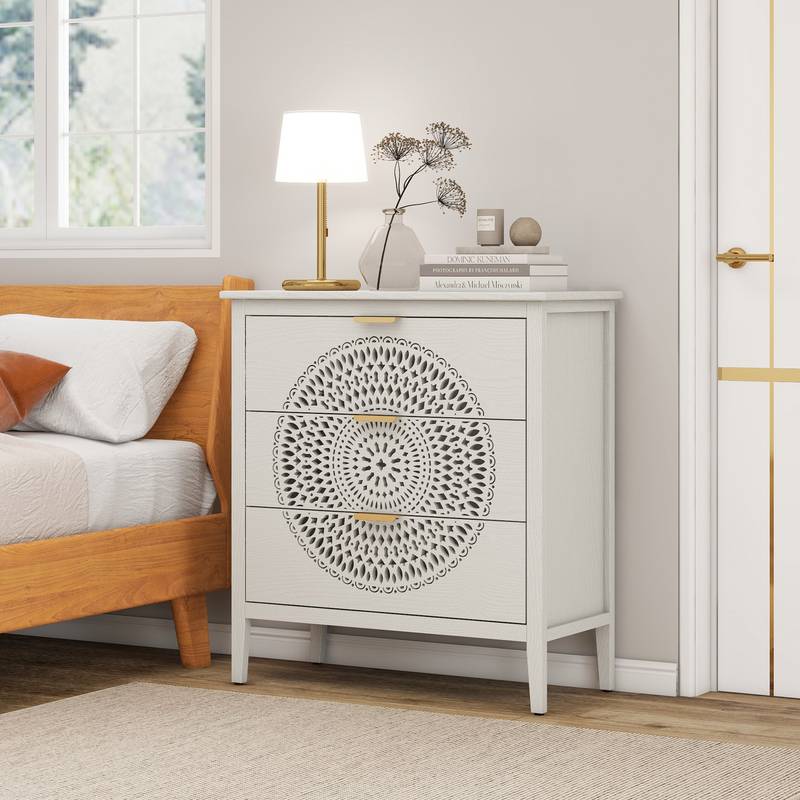 Chic Hollow-Carved 3-Drawer Storage Cabinet