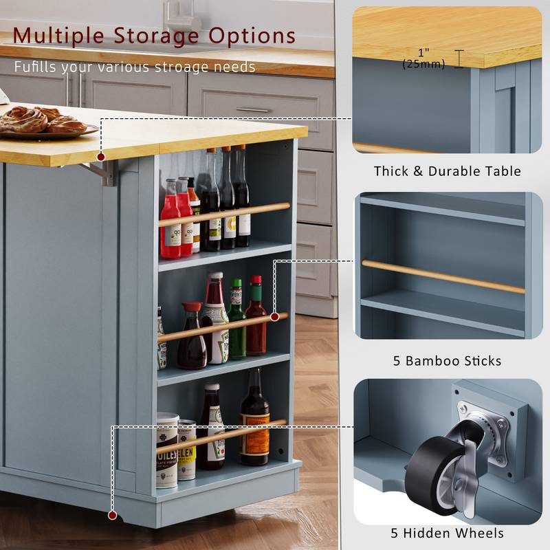 Versatile Rolling Kitchen Island with Drop Leaf & Storage