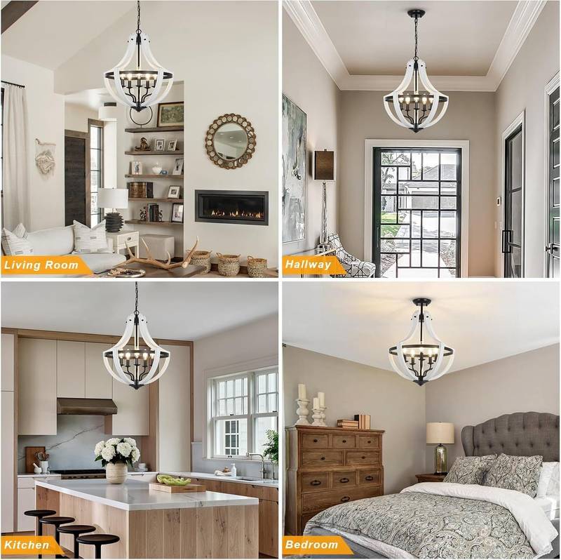Charming White Wood Chandelier Lights