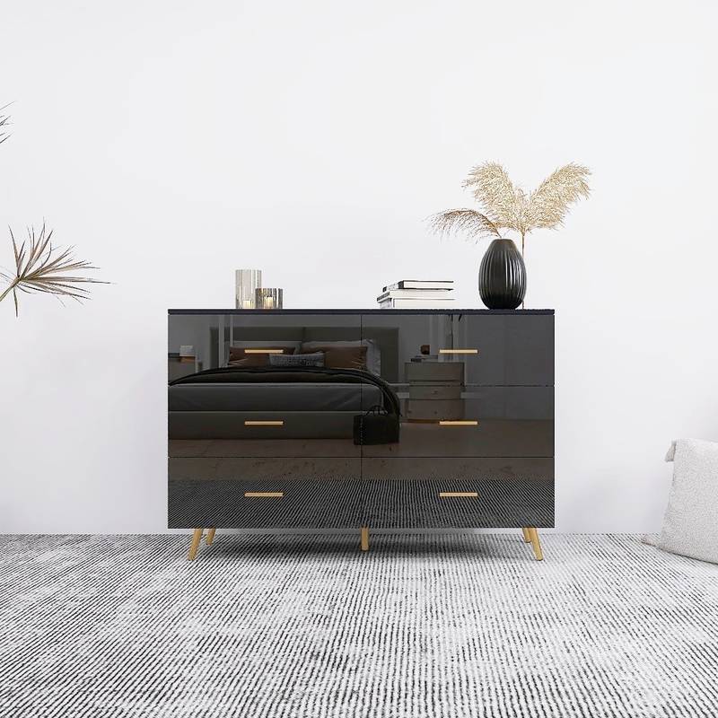 Gleaming Black Vanity Chest with Golden Accents