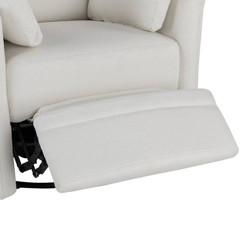 Cozy Beige Swivel Rocker Recliner with Pillows
