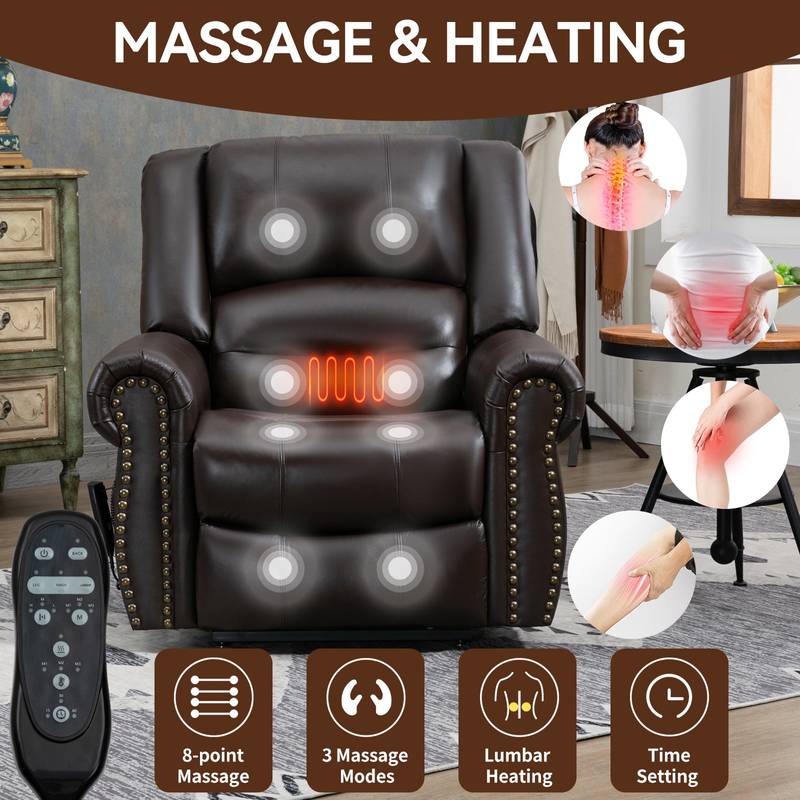 ComfortLift Massage Recliner - Genuine Leather with USB Ports