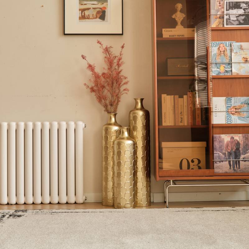 Charming White Metal Vase Trio