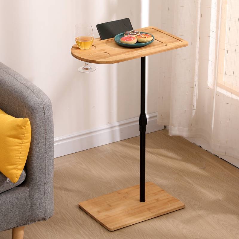 Bamboo adjustable C-shaped couch tray table