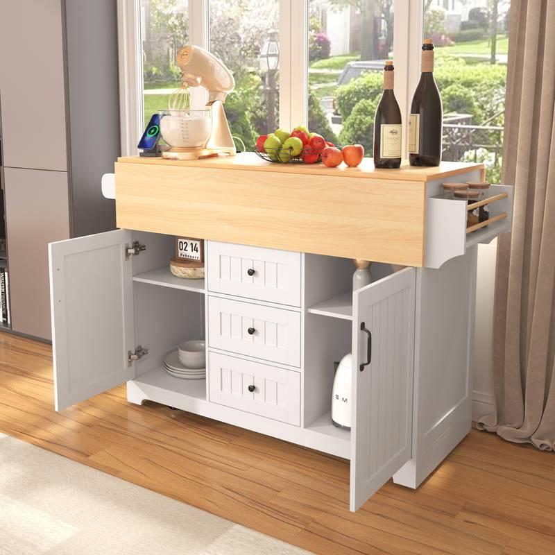 Stylish Rolling Kitchen Island with Drop Leaves and Storage