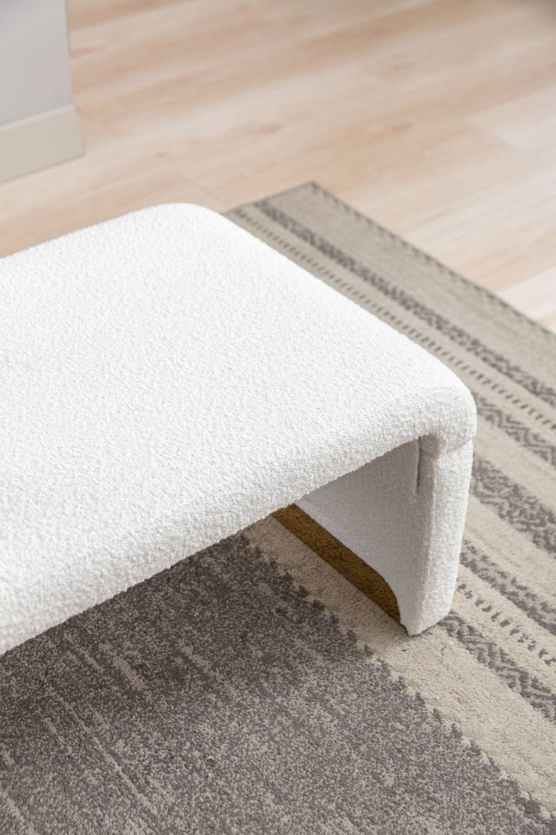 Chic Ivory Boucle Ottoman with Gold Legs