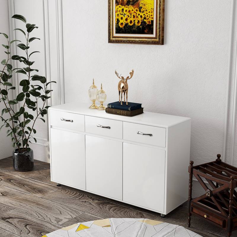 Chic White Three-Door Side Table