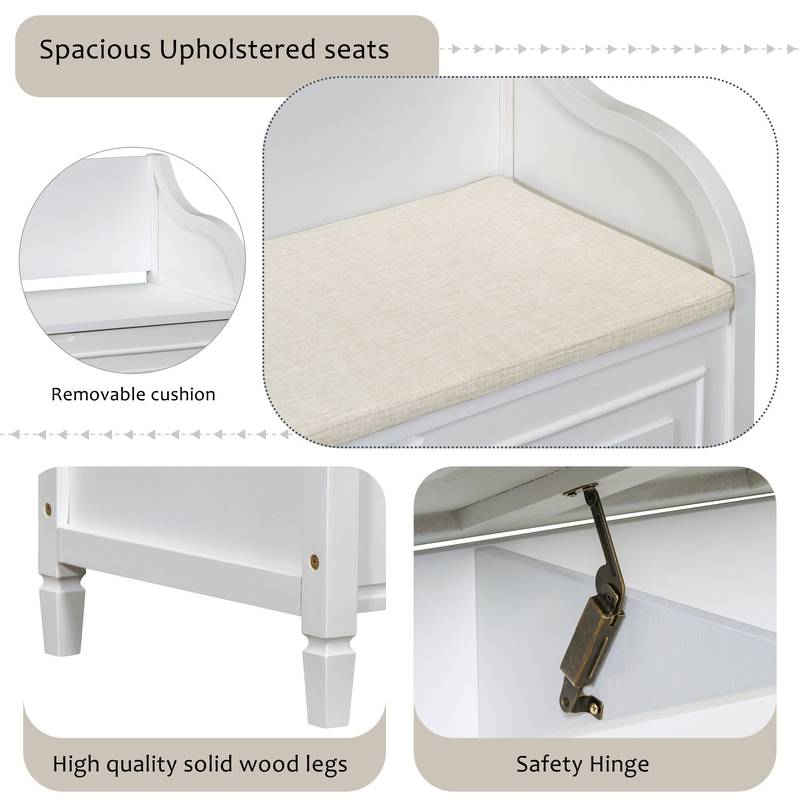 Rustic Charm Storage Bench with Safety Hinge