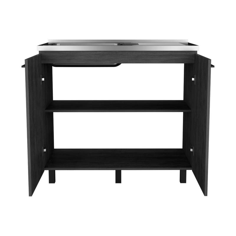 Smoky Oak Utility Cabinet with Stainless Steel Top