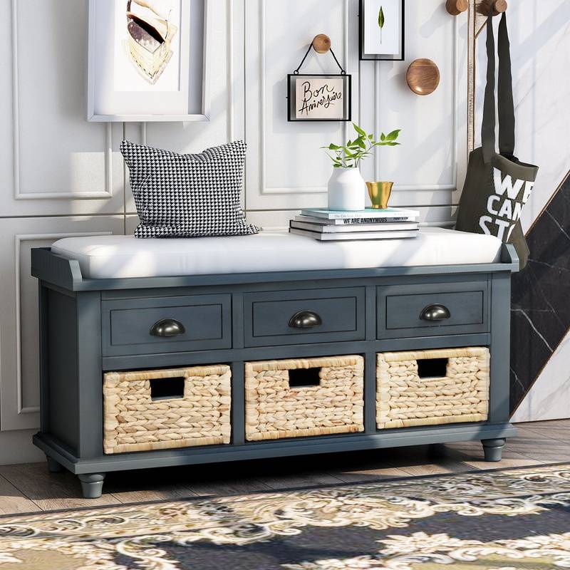 Rustic Charm Storage Bench with Baskets