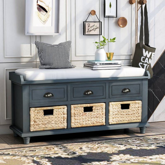 Rustic Charm Storage Bench with Baskets