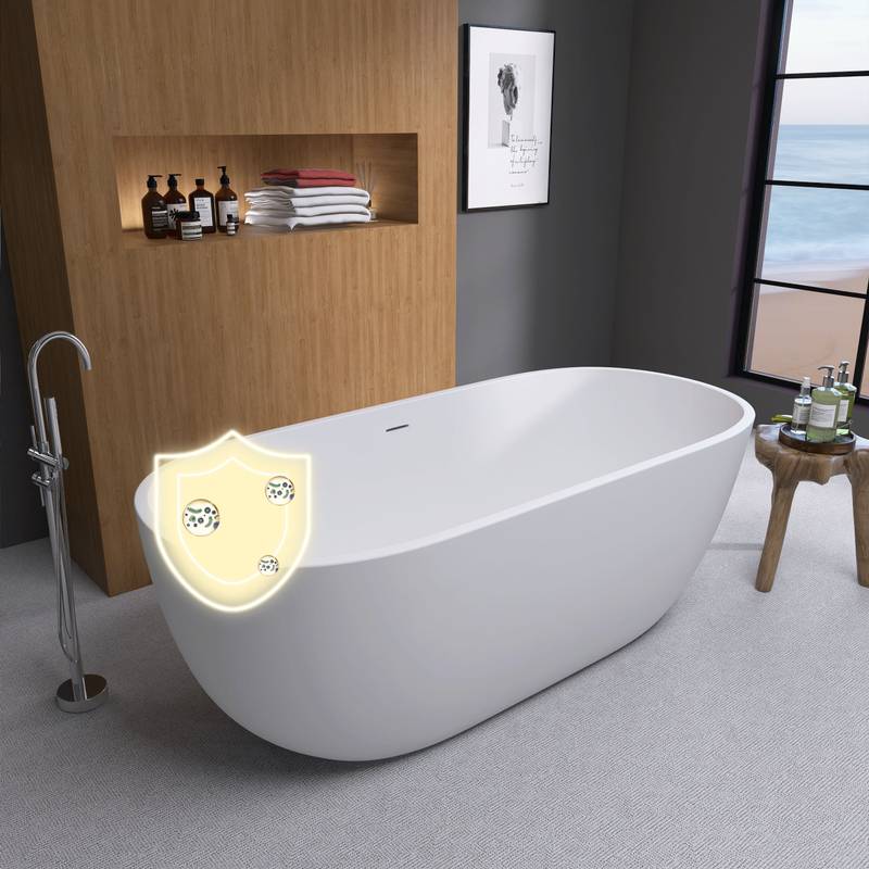 Elegant Oval Soaking Tub with Chrome Drain